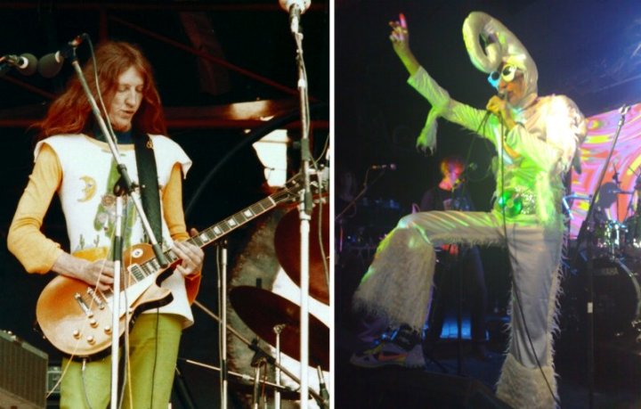 Daevid, de normal, en 1974 y de PHP en 2009. Fotos: Wikimedia.