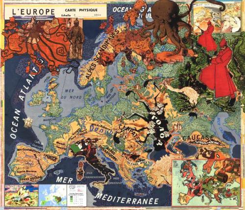 Europe (2012). Acrílico, collage, impresión de tinta. © Joyce Kozloff.